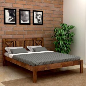 Ayan Solid Wood Queen Bed in Provincial Teak Finish