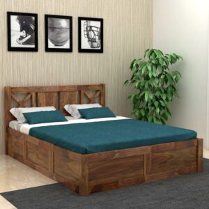 Ayan Solid Wood Queen Box Bed in provincial teak finish