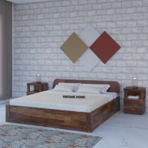 Sleora Sheesham Wood King Size Bed With Box Storage In Scratch Resistant Teak Finish