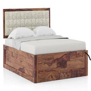 Florence Solid Wood King Size Box Storage Bed in Teak Finish