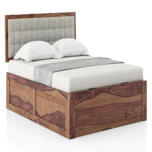 Florence Solid Wood King Size Hydraulic Storage Bed in Teak Finish