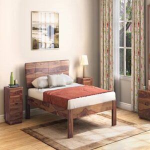 Marieta Solid Wood King Size Non Storage Bed in Teak Finish