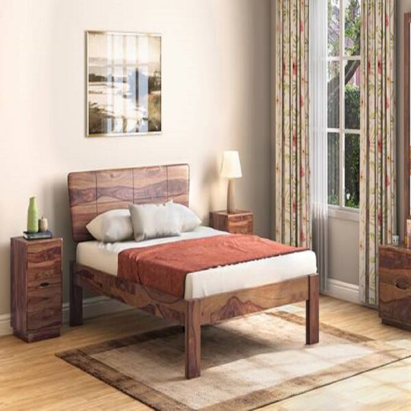 Marieta Solid Wood King Size Non Storage Bed in Teak Finish