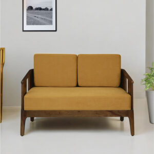 Desvora. Sheesham Wood 2 Seater Sofa In Mustard Yellow Colour