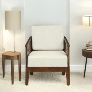 DEsvora Sheesham Wood 1 Seater Sofa In Beige Colour