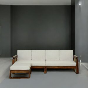 Aaram 5-Seater Sheesham L-Shape Sofa in Teak Finish