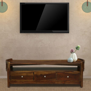 Ritwik Sheesham Wood TV Unit with 3 Drawers & Open Shelf – Teak Finish